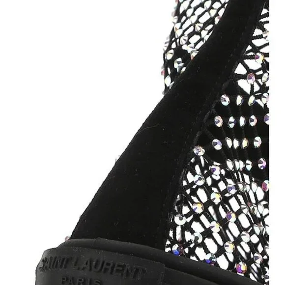 Saint Laurent Rhinestone High-Top Sneakers Black EU 38 New - Picture 2 of 8